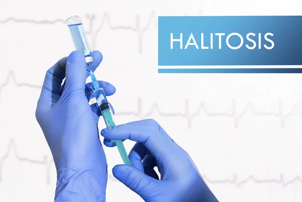 Detener la halitosis. La jeringa está llena de inyección. Jeringa y vacuna — Foto de Stock