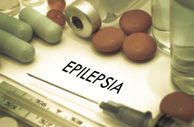 Epilepsia. Tedavi ve korunma hastalık. Şırınga ve aşı. Tıbbi kavramı. Seçici odak