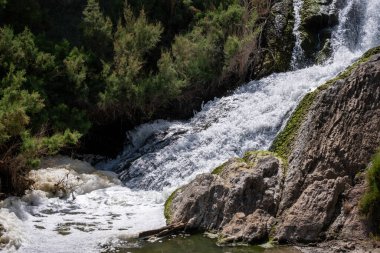 Serene şelalesi gür doğal orman ortamında kayaların üzerinde şelale gibi akıyor..