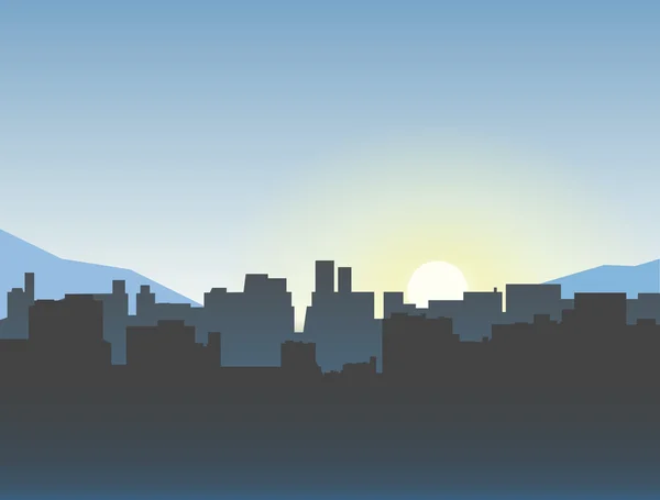 Paisaje azul mañana ciudad — Vector de stock