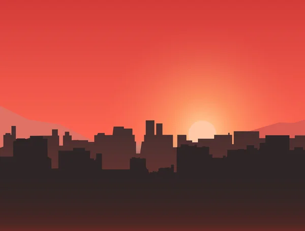 Paysage urbain avec coucher de soleil — Image vectorielle