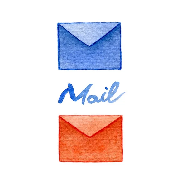 Envelopes painted in watercolor. Mail icons isolated on white background. — Stock Photo, Image