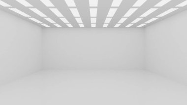 Beyaz, temiz, boş mimari iç mekan stüdyo arka plan duvar ürünleri minimalistik. 3d oluşturma.