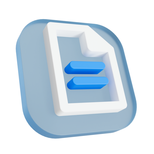 Eşitliği, Karşılaştırmayı veya Dijital Belge Ayarlarını Temsil Eden İki Mavi Yatay Çubuklu Minimalist 3B Belge Dosyası Simgesi.