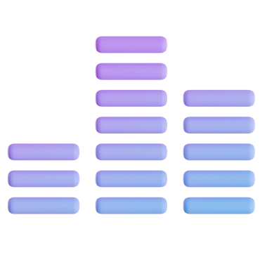 Yükselen dijital ses dalgalarının canlı bir 3D minimalist görüntüsü yumuşak yuvarlak sütunları rahatlatıcı bir mordan maviye eğimli.