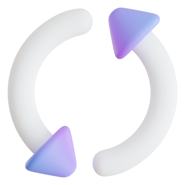 Sürekli süreç ve veri güncellemesini temsil eden iki mor gradyan ok içeren dairesel eşzamanlama simgesinin yüksek kaliteli 3D görüntüsü.