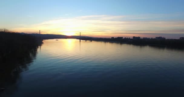 AERIAL Footage - Danube River beautiful sunset — Stock Video