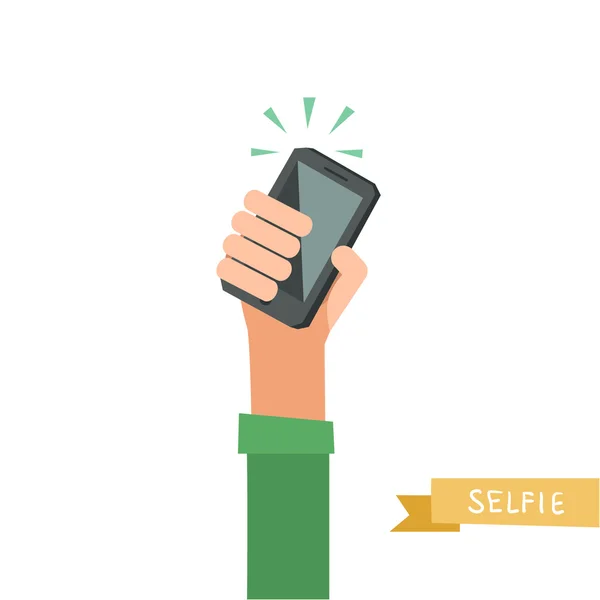 Λήψη selfie, χέρι με έξυπνο τηλέφωνο. — Διανυσματικό Αρχείο