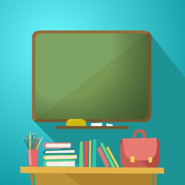 Okul malzemeleri ile okul yeşil Resepsiyon