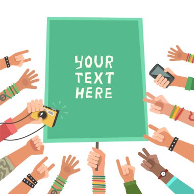 Gençlik kalabalık ile bayrak. 