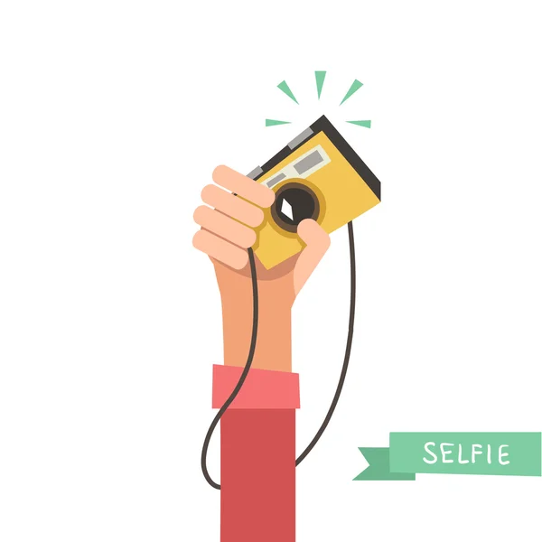 Biorąc selfie, ręka z aparatem — Wektor stockowy