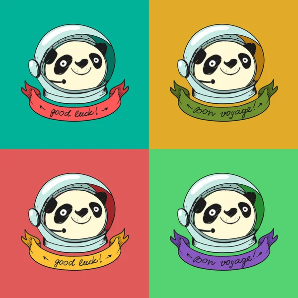 Conjunto de logo Panda Astronaut — Archivo Imágenes Vectoriales