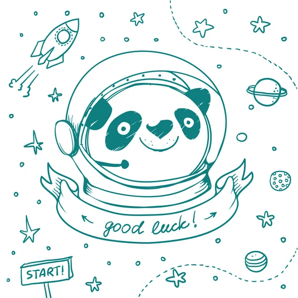 Ręcznie rysowane Panda astronauta — Wektor stockowy