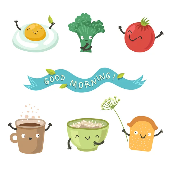 Lindo divertido cosas para el desayuno — Vector de stock