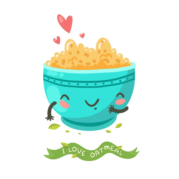 Tazón de avena lindo carácter — Vector de stock