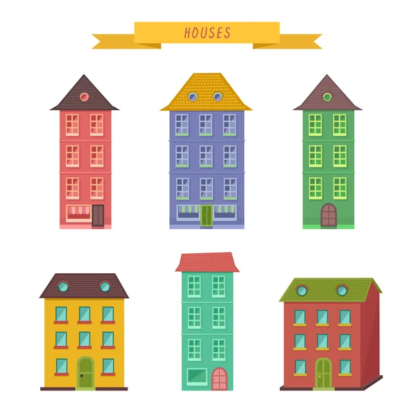 Set di case colorate con nastro — Vettoriale Stock