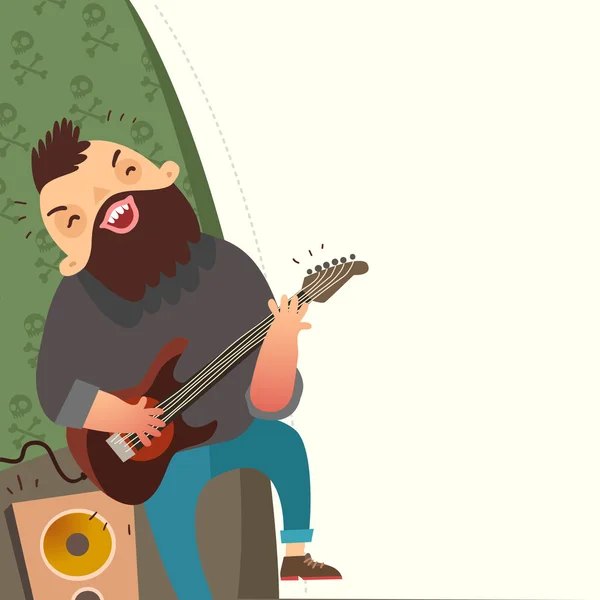 Rock musician playing bass guitar — Stock Vector