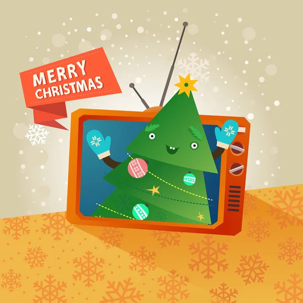 Neşeli Noel kartı ile Noel ağacı — Stok Vektör