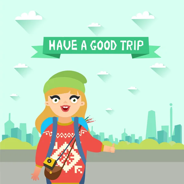 Hitchhiking tourism concept. — Stock Vector