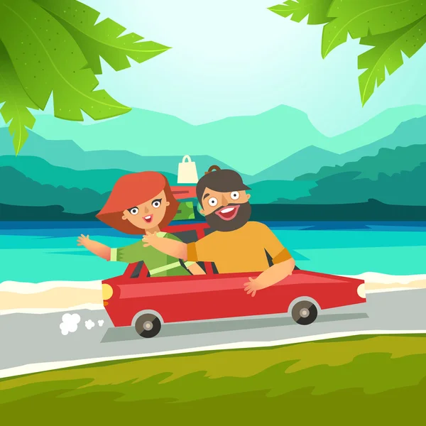 Couple voyageant en voiture — Image vectorielle