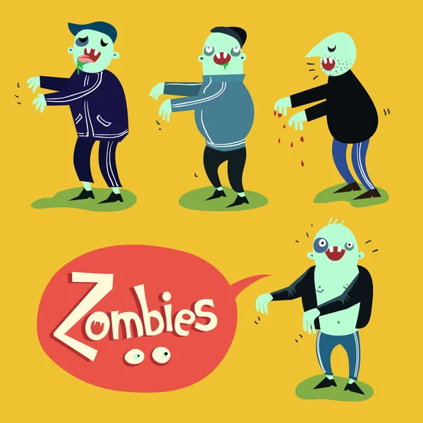 Personaggi zombie dei cartoni animati in stile piatto — Vettoriale Stock