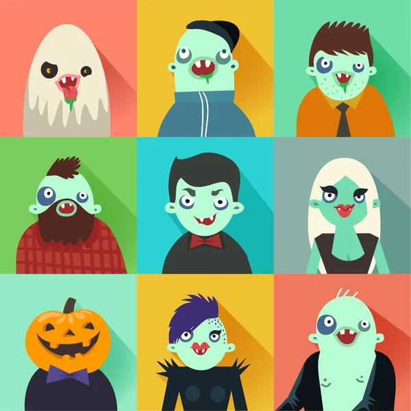 Conjunto de avatares de Halloween Hipster —  Vetores de Stock