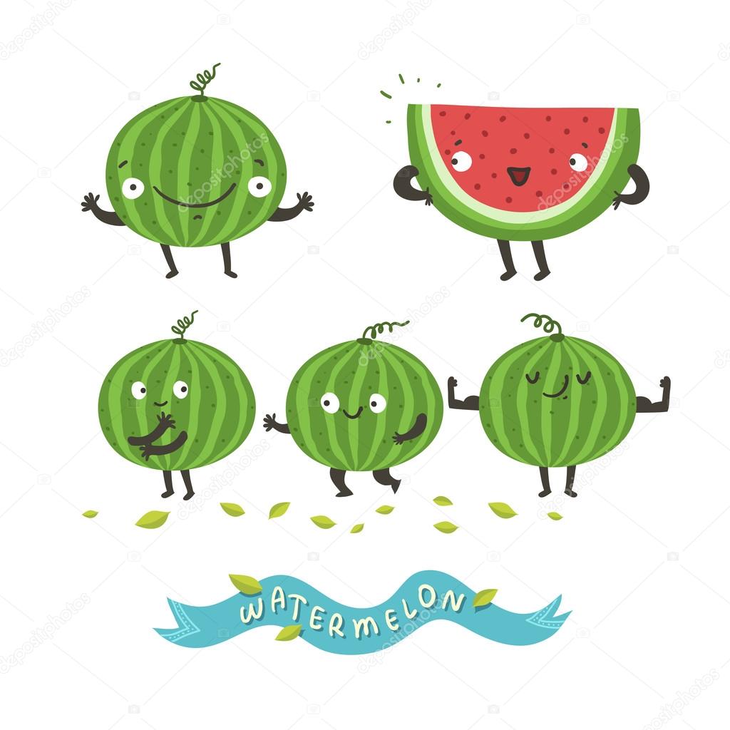 Cute watermelon cartoon characters Stock Vector Image by ©Creatarka  #105373184