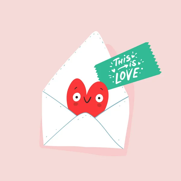 Lettere Amore Romantiche Lei Lui Con Cuore Rosso Scritte Disegnate — Vettoriale Stock