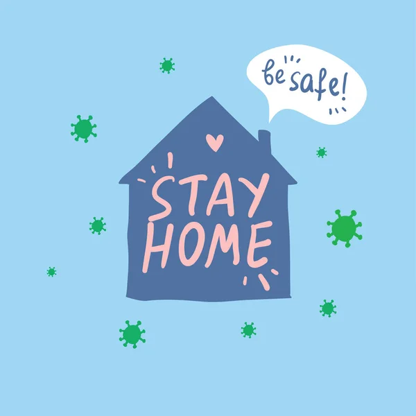 Rumah Dengan Tulisan Tangan Stay Rumah Menjadi Surat Safe Konsep Stok Ilustrasi 