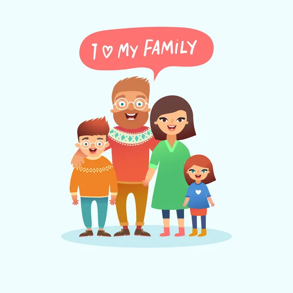 Family Vector Portrait Pretty Mom Bearded Redhead Dad Glasses Glasses — Stock Vector