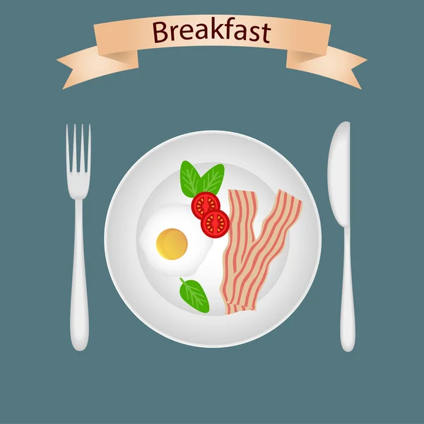 Illustration vectorielle de l'heure du petit déjeuner avec des aliments frais et des boissons à plat — Image vectorielle