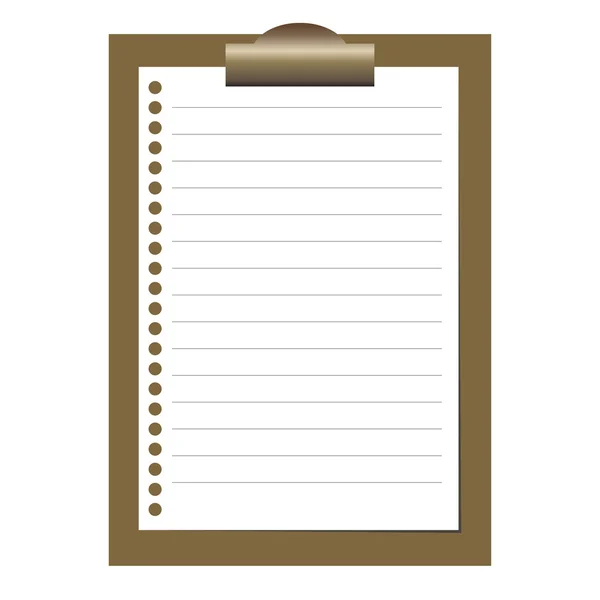 Clipboard with white blank paper. Lined paper — Stock Vector