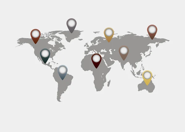 Mappa mondiale vettoriale con posizione — Vettoriale Stock