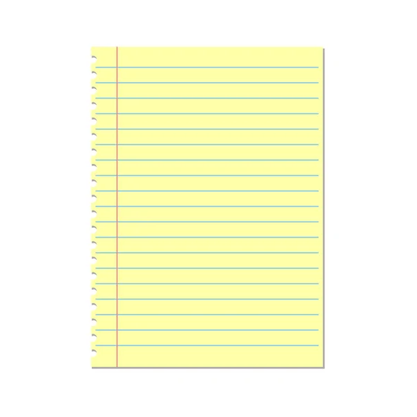 Papel forrado amarillo. Papel de cuaderno — Vector de stock