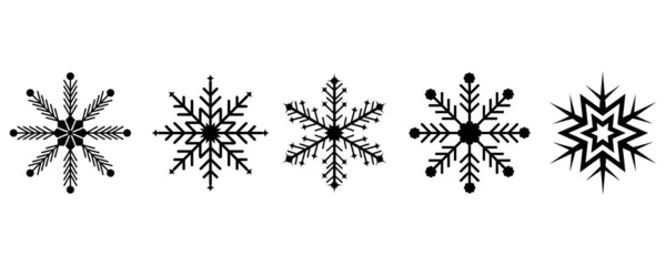 Sada Ikon Sněhových Vloček Izolovaných Bílém Pozadí Vektorová Ilustrace — Stockový vektor