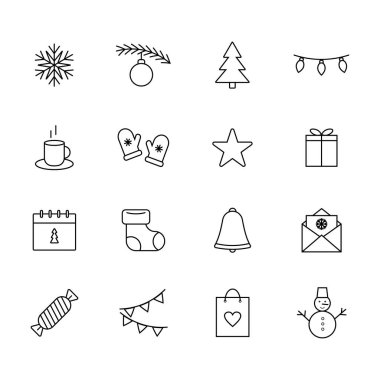 Noel simgeleri beyaz arkaplanda izole edilmiş vektör belirledi