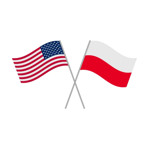 Американські Польські Прапори Ізольовані Білому Тлі Приклад Вектора — стоковий вектор