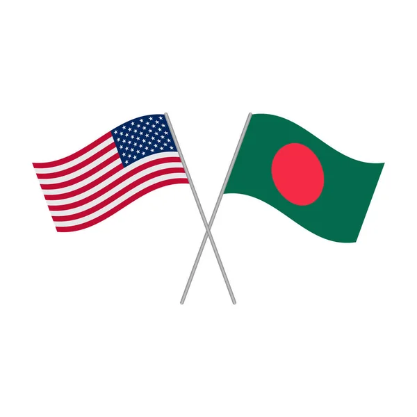 Amerikanische Und Bangladeschische Flaggen Isoliert Auf Weißem Hintergrund Vektorillustration — Stockvektor
