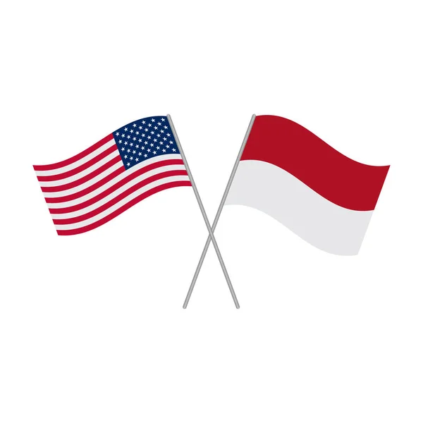 美国和印度尼西亚国旗在白色背景下隔离 矢量说明 — 图库矢量图片