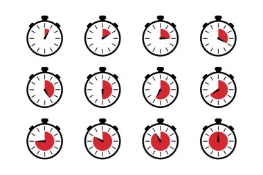 Beyaz arkaplanda zamanlayıcı, saat ve kronometre vektör simgeleri izole