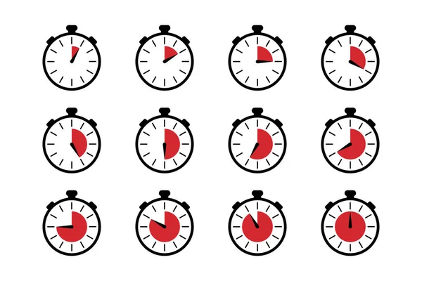 Timer Clock Stopwatch Vector Icons Isolated White Background — Stock Vector