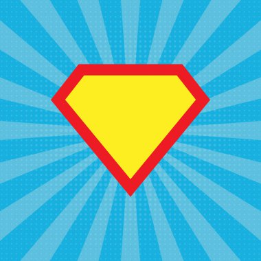 Süper kahraman vektör simgesi mavi arkaplanda izole edildi. Süpermen logo şablonu