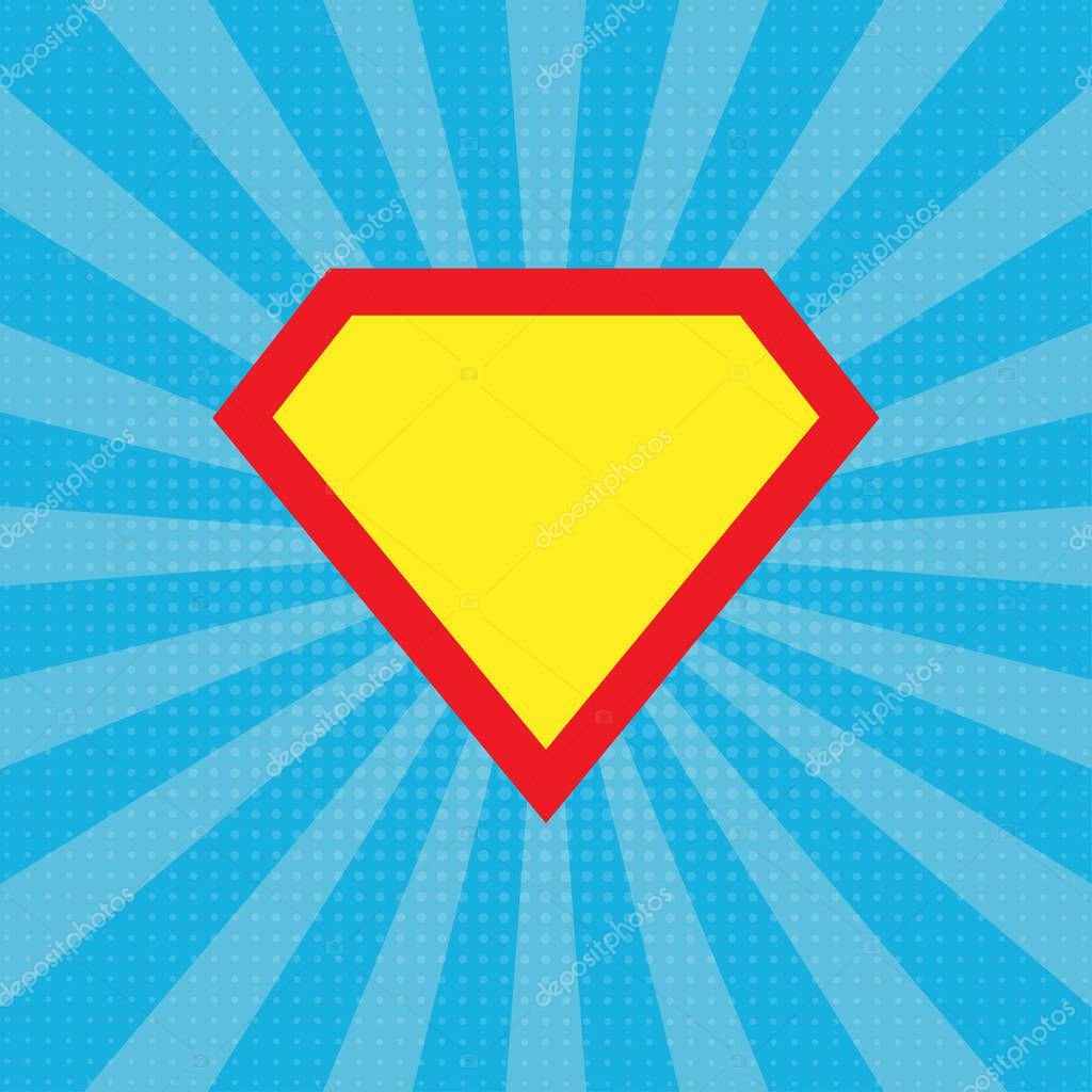 Superhero vector icon isolated on blue background. Superman logo template