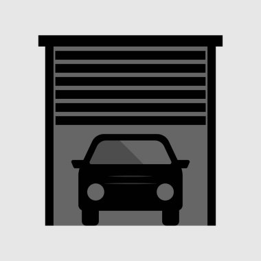 Garaj simgesindeki araba izole edildi, vektör çizimi