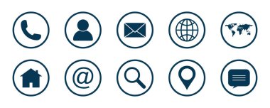 Web simgesi seti. Web sitesi simge vektörü beyaz arkaplanda izole edildi. İletişim simgesi.