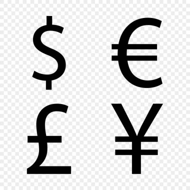 Para birimi simgesi seti. Dolar, avro, pound ve yen işaretleri