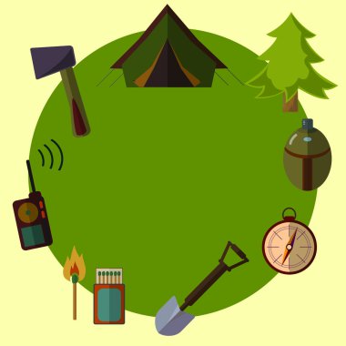 simge turizm seti. vektör. renkli. Hiking. avcılık. tırmanma