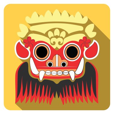 Barong, Bali. Düz simgeler. Geleneksel mitolojik Tanrı. 