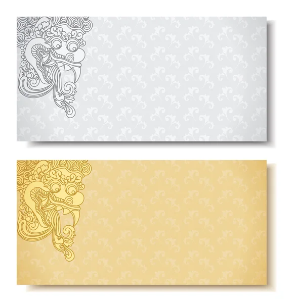 Horizontal banners. Balinese traditional ornament. Siver and gold background. — Stock Vector