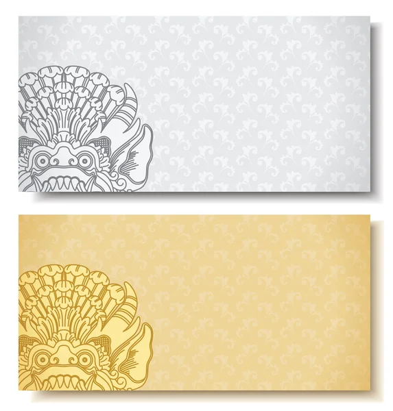 Yatay Banner. Bali dili geleneksel süs. Gümüş ve altın arka plan. — Stok Vektör